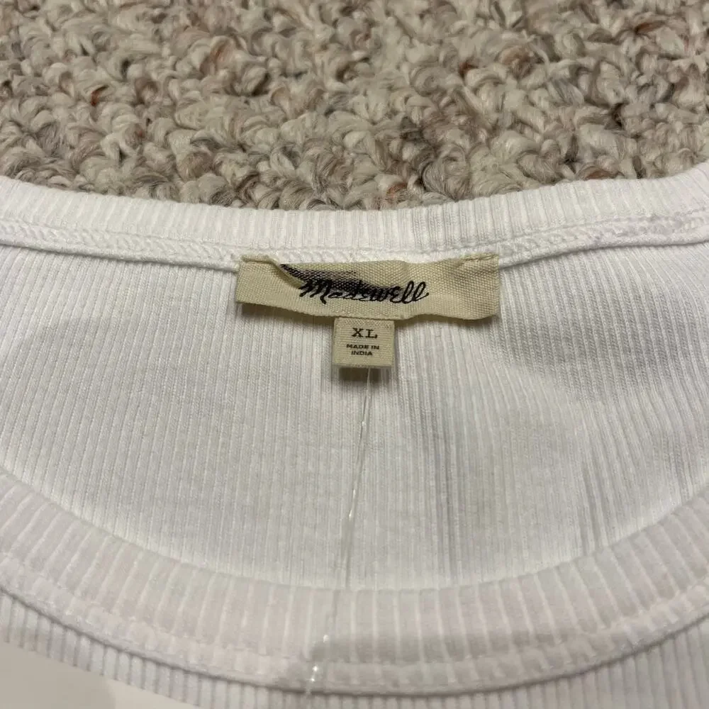 NWT Madewell Ribbed Puff Sleeve Top Sz XL White Peasant Preppy Casual
